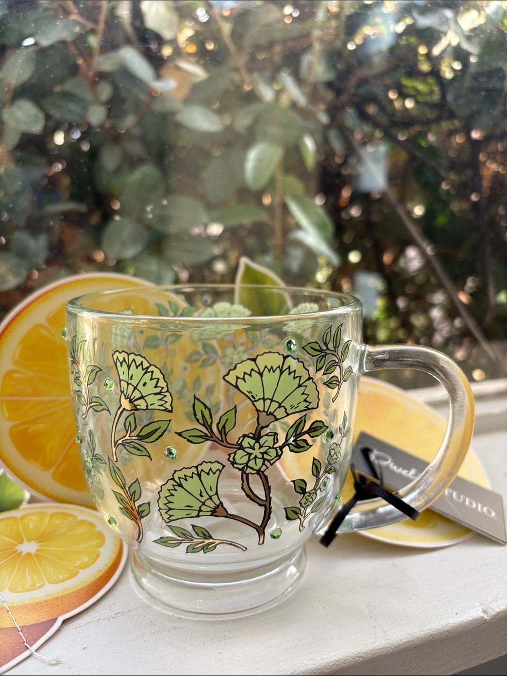 Dwell Studio Poppy Floral Glass Mug in Light Green NWT